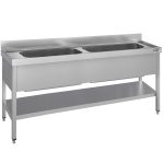 Chiuvetă pentru spălat vase ECO – 2000 x 700 mm – cu poliță și 2 cuve