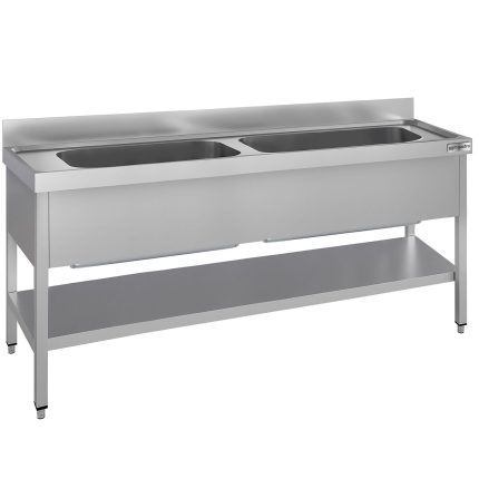 Chiuvetă pentru spălat vase ECO – 2000 x 700 mm – cu poliță și 2 cuve