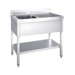 Chiuvetă profesională PREMIUM - 1000x600 mm - cu poliță inferioară - cu 1 cuvă - cuva pe stânga