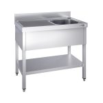 Chiuvetă profesională PREMIUM - 1000x600 mm - cu poliță inferioară - cu 1 cuvă - cuva pe dreapta