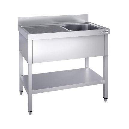 Chiuvetă profesională PREMIUM - 1000x600 mm - cu poliță inferioară - cu 1 cuvă - cuva pe dreapta