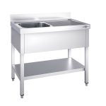 Chiuvetă profesională pentru oale PREMIUM - 1000x700 mm - cu poliță inferioară - cu 1 cuvă - cuva pe stânga