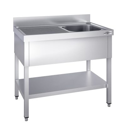 Chiuvetă profesională PREMIUM - 1200x600 mm - cu poliță inferioară - cu 1 cuvă - cuva pe dreapta