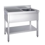 Chiuvetă profesională pentru oale PREMIUM - 1200x700 mm - cu poliță inferioară - cu 1 cuvă - cuva pe dreapta