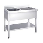 Chiuvetă profesională PREMIUM - 1400x600 mm - cu poliță inferioară - cu 1 cuvă - cuva pe stânga