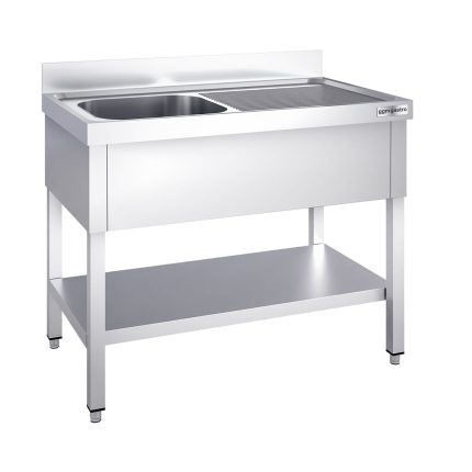 Chiuvetă profesională PREMIUM - 1400x600 mm - cu poliță inferioară - cu 1 cuvă - cuva pe stânga