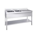 Chiuvetă profesională PREMIUM - 1400x600 mm - cu poliță inferioară - cu 2 cuve