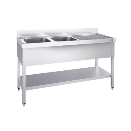 Chiuvetă profesională PREMIUM - 1400x600 mm - cu poliță inferioară - cu 2 cuve