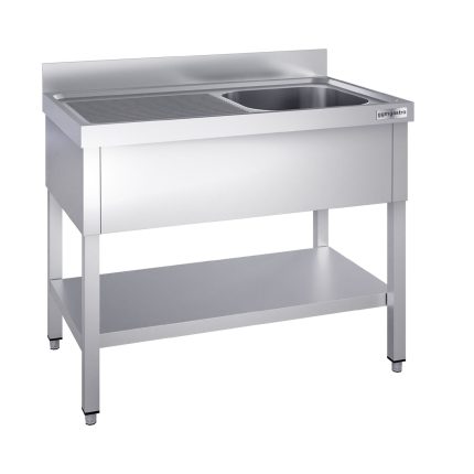 Chiuvetă profesională PREMIUM - 1400x600 mm - cu poliță inferioară - cu 1 cuvă - cuva pe dreapta