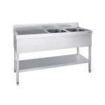 Chiuvetă profesională PREMIUM - 1400x600 mm - cu poliță inferioară - cu 2 cuve