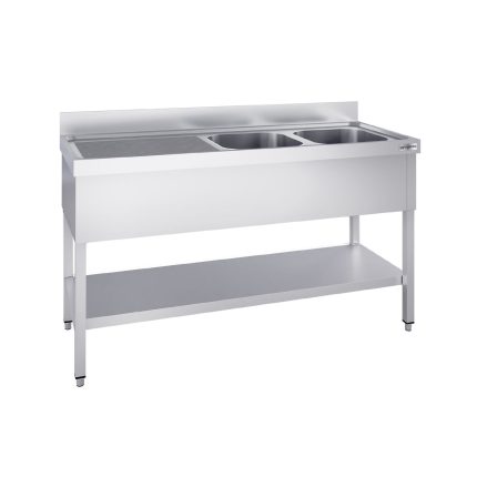 Chiuvetă profesională PREMIUM - 1400x600 mm - cu poliță inferioară - cu 2 cuve