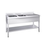 Chiuvetă profesională PREMIUM - 1400x700 mm - cu poliță inferioară - cu 2 cuvă/cuve