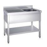 Chiuvetă profesională pentru oale PREMIUM - 1400x700 mm - cu poliță inferioară - cu 1 cuvă - cuva pe dreapta