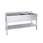 Chiuvetă profesională PREMIUM - 1400x700 mm - cu poliță inferioară - cu 2 cuve