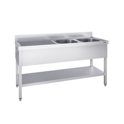 Chiuvetă profesională PREMIUM - 1400x700 mm - cu poliță inferioară - cu 2 cuve