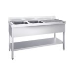 Chiuvetă profesională PREMIUM - 1600x600 mm - cu poliță inferioară - cu 2 cuve