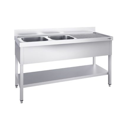 Chiuvetă profesională PREMIUM - 1600x600 mm - cu poliță inferioară - cu 2 cuve