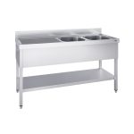 Chiuvetă profesională PREMIUM - 1600x600 mm - cu poliță inferioară - cu 2 cuve