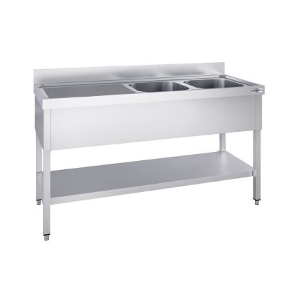 Chiuvetă profesională PREMIUM - 1600x600 mm - cu poliță inferioară - cu 2 cuve