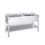 Chiuvetă profesională pentru oale PREMIUM - 1600x700 mm - cu poliță inferioară - cu 1 cuvă - cuva pe dreapta