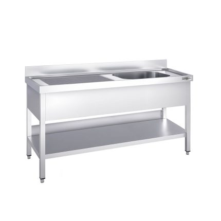 Chiuvetă profesională pentru oale PREMIUM - 1600x700 mm - cu poliță inferioară - cu 1 cuvă - cuva pe dreapta