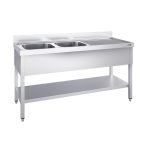 Chiuvetă profesională PREMIUM - 1800x600 mm - cu poliță inferioară - cu 2 cuve