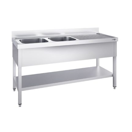Chiuvetă profesională PREMIUM - 1800x600 mm - cu poliță inferioară - cu 2 cuve
