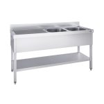 Chiuvetă profesională PREMIUM - 1800x600 mm - cu poliță inferioară - cu 2 cuve
