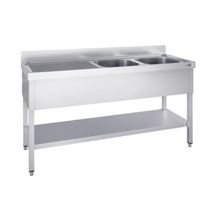 Chiuvetă profesională PREMIUM - 1800x600 mm - cu poliță inferioară - cu 2 cuve