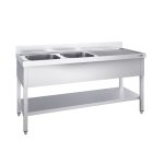 Chiuvetă profesională pentru oale PREMIUM - 1800x700 mm - cu poliță inferioară - cu 2 cuve