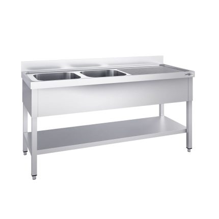 Chiuvetă profesională pentru oale PREMIUM - 1800x700 mm - cu poliță inferioară - cu 2 cuve