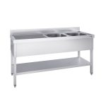 Chiuvetă profesională pentru oale PREMIUM - 1800x700 mm - cu poliță inferioară - cu 2 cuvă/cuve