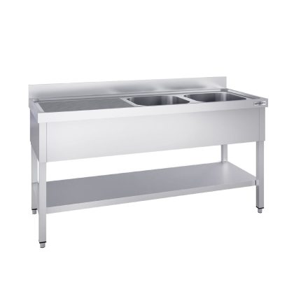Chiuvetă profesională pentru oale PREMIUM - 1800x700 mm - cu poliță inferioară - cu 2 cuvă/cuve