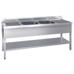 Chiuvetă profesională PREMIUM - 2000x600 mm - cu poliță inferioară - cu 2 cuve