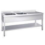 Chiuvetă profesională PREMIUM - 2000x700 mm - cu poliță inferioară - cu 2 cuvă/cuve