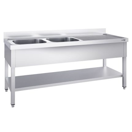 Chiuvetă profesională PREMIUM - 2000x700 mm - cu poliță inferioară - cu 2 cuvă/cuve