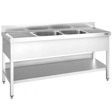 Chiuvetă profesională pentru oale PREMIUM - 2000x700 mm - cu poliță inferioară - cu 2 cuve