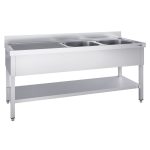 Chiuvetă profesională PREMIUM - 2000x700 mm - cu poliță inferioară - cu 2 cuve