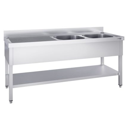 Chiuvetă profesională PREMIUM - 2000x700 mm - cu poliță inferioară - cu 2 cuve