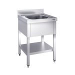 Chiuvetă profesională PREMIUM - 600x600 mm - cu poliță inferioară - cu 1 cuvă - cuva centrală