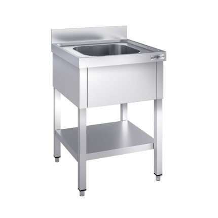 Chiuvetă profesională PREMIUM - 600x600 mm - cu poliță inferioară - cu 1 cuvă - cuva centrală