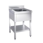 Chiuvetă profesională PREMIUM - 600x700 mm - cu poliță inferioară - cu 1 cuvă - cuva centrală