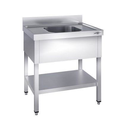 Chiuvetă profesională PREMIUM - 800x600 mm - cu poliță inferioară - cu 1 cuvă - cuva centrală