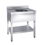 Chiuvetă profesională pentru oale PREMIUM - 800x700 mm - cu poliță inferioară - cu 1 cuvă - cuva centrală
