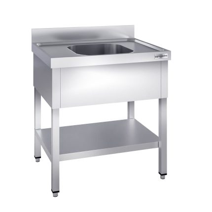 Chiuvetă profesională pentru oale PREMIUM - 800x700 mm - cu poliță inferioară - cu 1 cuvă - cuva centrală
