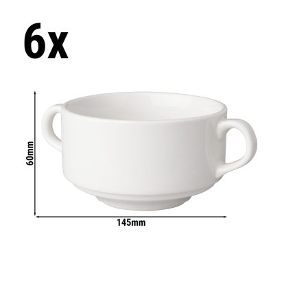 (6 buc) BUDGETLINE - Bol supă cu mâner Mammoet - 300 ml - Alb
