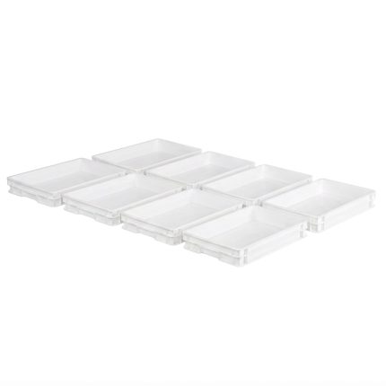(8 tlg) Cutie aluat pizza -set - EN 600x400 mm - Înălțime: 70 mm - polipropilenă - alb - 8 recipiente & 0 capace