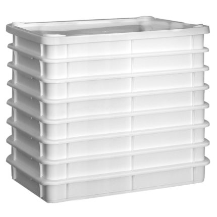 (9 tlg) Cutie aluat pizza -set - 8 recipiente & 1 capac - EN 600x400 mm - Înălțime: 75 mm - polipropilenă - alb