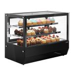 Vitrină frigorifică de masă – 120 litri – 700 mm – cu 2 rafturi din sticlă – dreptunghiulară – negru