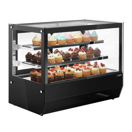 Vitrină frigorifică de masă – 120 litri – 700 mm – cu 2 rafturi din sticlă – dreptunghiulară – negru